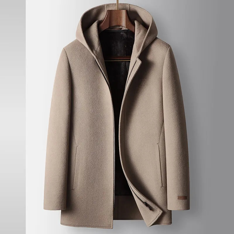 MANTEAU EN LAINE À CAPUCHE POUR HOMME