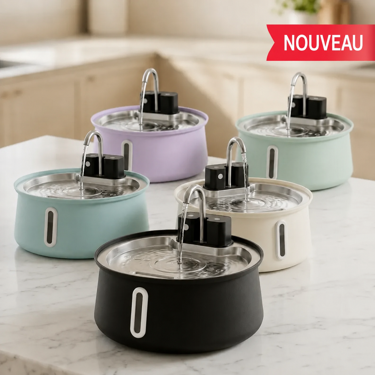 La toute première fontaine colorée 100 % en acier inoxydable